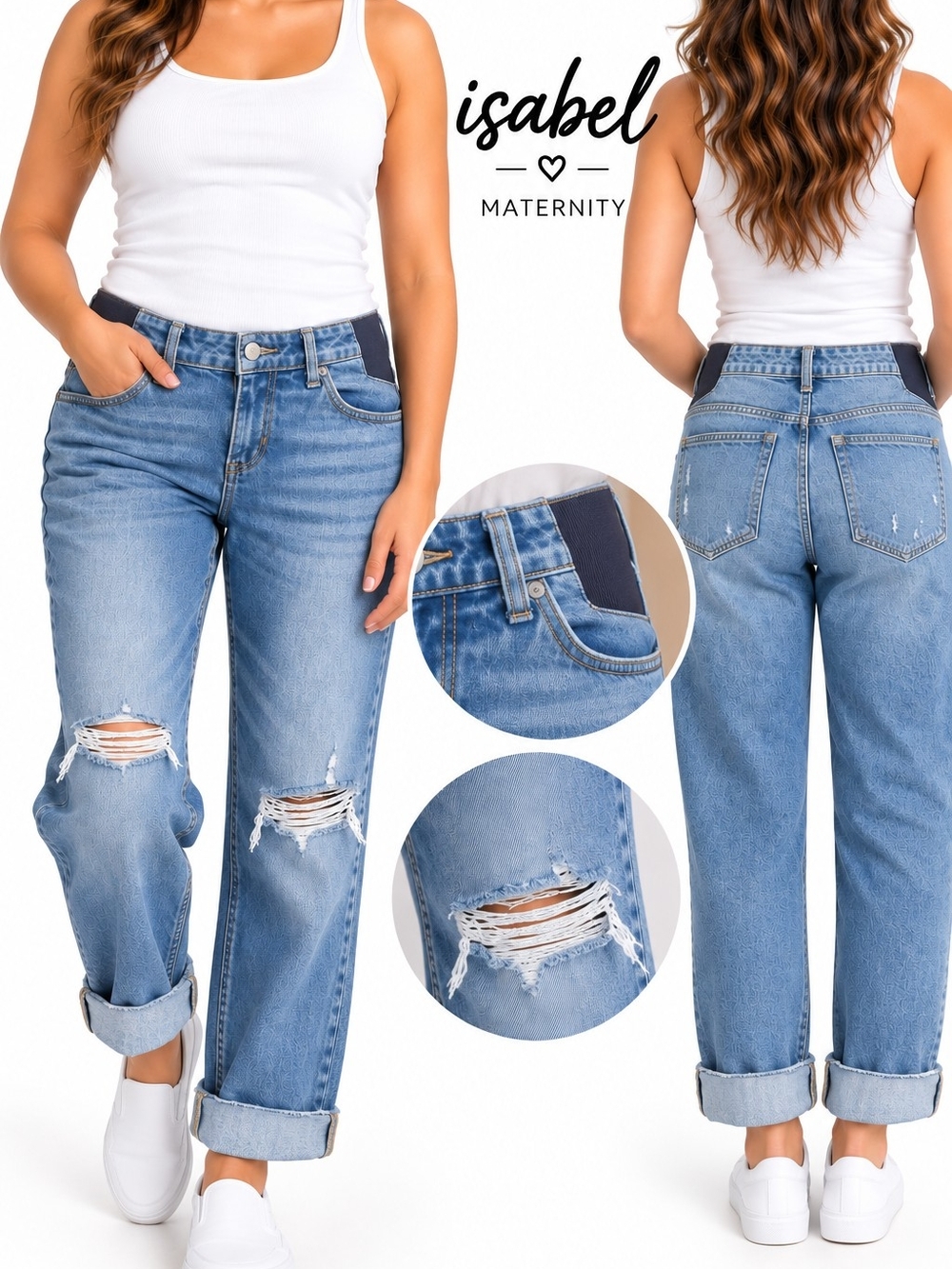 Isabel Maternity by Ingrid & Isabel Distressed Light Blue Boyfriend Jeans